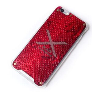 Luxurious Genuine Varnished Python Pattern Leather Case for iPhone. Engraved and Laser-Cut with 5 Bronze Rivets.- F036 (iPhone XR, Varnished Red Python)