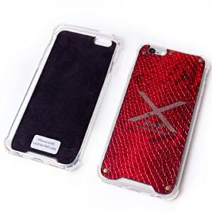 Luxurious Genuine Varnished Python Pattern Leather Case for iPhone. Engraved and Laser-Cut with 5 Bronze Rivets.- F036 (iPhone XR, Varnished Red Python)