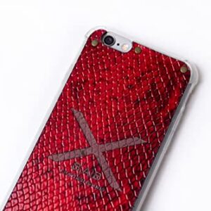 Luxurious Genuine Varnished Python Pattern Leather Case for iPhone. Engraved and Laser-Cut with 5 Bronze Rivets.- F036 (iPhone XR, Varnished Red Python)