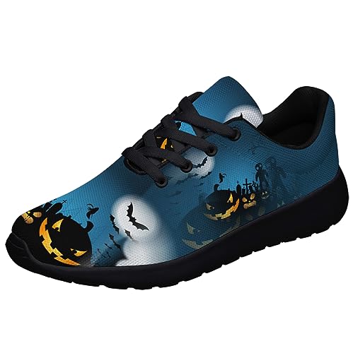 Men Women Halloween Pumpkin Shoes Unisex Fashion Breathable Running Sneakers Lightweight Casual Sports Shoes Black Size 9