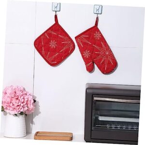 Didiseaon 4 Sets Gloves Set Mitts mitt for Oven Kitchen Counter mat Pot Holders Silicone BBQ Grill Gloves red Suit Microwave Oven Mitt Baking Mitt Mitt Grill Rack Mittens