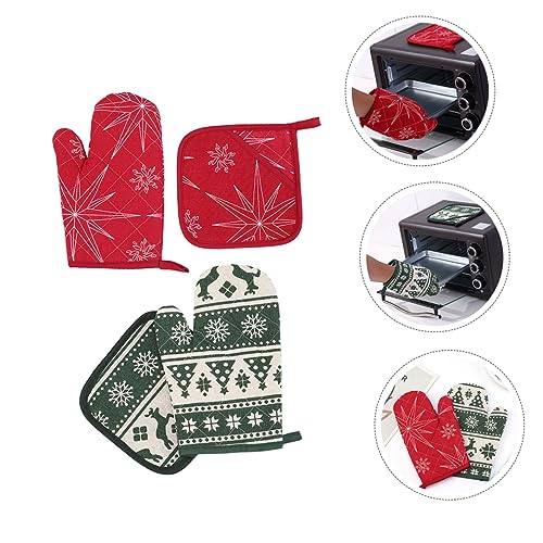 NOLITOY 4 Sets Gloves Set red Outfit red Pot Holders Silicone Pot Holder Oven mat Christmas Oven Mitts Kitchen Cushion Cloth Cooking Mitt Kitchen Microwave Mitt Baking Mitt Bread Dish Rack
