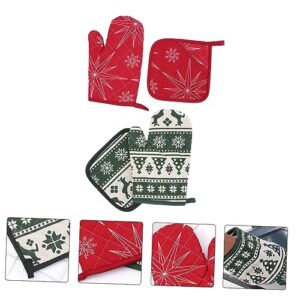 NOLITOY 4 Sets Gloves Set red Outfit red Pot Holders Silicone Pot Holder Oven mat Christmas Oven Mitts Kitchen Cushion Cloth Cooking Mitt Kitchen Microwave Mitt Baking Mitt Bread Dish Rack