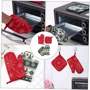 NOLITOY 4 Sets Gloves Set red Outfit red Pot Holders Silicone Pot Holder Oven mat Christmas Oven Mitts Kitchen Cushion Cloth Cooking Mitt Kitchen Microwave Mitt Baking Mitt Bread Dish Rack