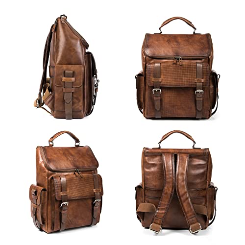 VELEZ 9 Mens Brown Business Casual Sneakers + Full Grain Leather Backpack for Men Tan Designer Bookbag Business Casual Shoulder Bag