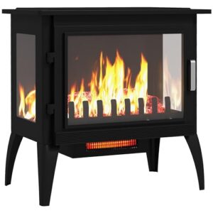 homcom 24" electric fireplace stove, freestanding fire place heater with realistic logs flame, adjustable temperature, overheat protection, 1000w/1500w, black
