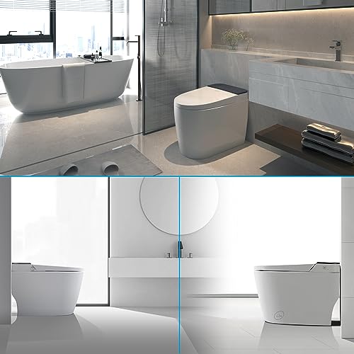Modern Smart Bidet Toilet with Tank Built In, One Piece Elongated Toilet with Auto Flushing, Foot Sensor Operation, Heated Seat, Warm Water, Warm Air Drying, Remote control