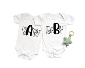 twin a and twin b baby boy and girl bodysuits matching twin sets (6-9 month us)