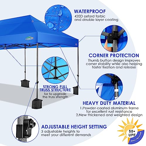 COBIZI 10x20 Heavy Duty Pop up Canopy Tent with 6 sidewalls Ez Up Commercial Outdoor Canopy Wedding Party Tents for Parties All Season Wind & Waterproof Gazebo with Roller Bag,Blue(Frame Thickened)