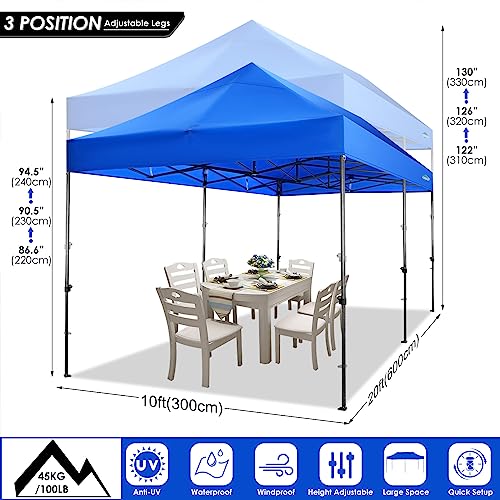 COBIZI 10x20 Heavy Duty Pop up Canopy Tent with 6 sidewalls Ez Up Commercial Outdoor Canopy Wedding Party Tents for Parties All Season Wind & Waterproof Gazebo with Roller Bag,Blue(Frame Thickened)