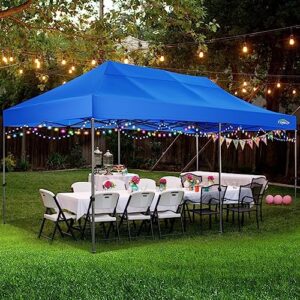 COBIZI 10x20 Heavy Duty Pop up Canopy Tent with 6 sidewalls Ez Up Commercial Outdoor Canopy Wedding Party Tents for Parties All Season Wind & Waterproof Gazebo with Roller Bag,Blue(Frame Thickened)