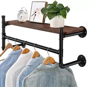 wall mounted clothes rail with shelf, 36.2” garment rack wall hanger, space-saving industrial pipe clothes bar rack, for laundry room and closet storage