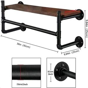 Wall Mounted Clothes Rail with Shelf, 36.2” Garment Rack Wall Hanger, Space-Saving Industrial Pipe Clothes Bar Rack, for Laundry Room and Closet Storage