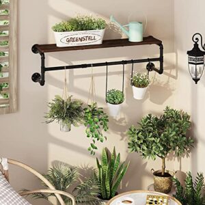 Wall Mounted Clothes Rail with Shelf, 36.2” Garment Rack Wall Hanger, Space-Saving Industrial Pipe Clothes Bar Rack, for Laundry Room and Closet Storage