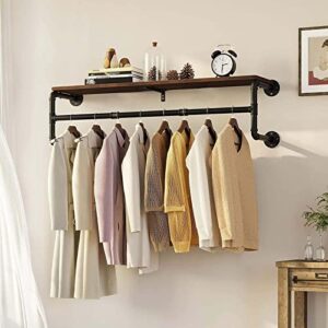 Wall Mounted Clothes Rail with Shelf, 36.2” Garment Rack Wall Hanger, Space-Saving Industrial Pipe Clothes Bar Rack, for Laundry Room and Closet Storage