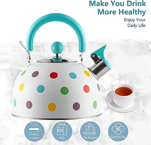 2.5L Whistling Tea Kettle Universal Base,Food Grade Stainless Steel Teapot with Cool wooden Grip Ergonomic Handle Loud Whistle▂19 * 23cm/7.48"*9.06"