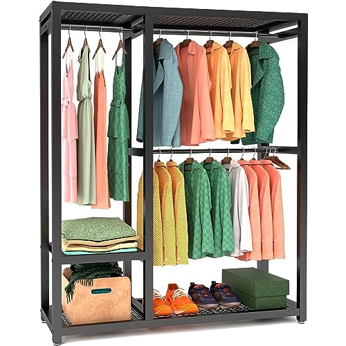 Heavy Duty Clothing Rack, Free-Standing Metal Clothing Rack, Heavy Duty Garment Rack Max Load 550lbs,Free Standing Closet, Full Metal Clothes Rack,72"*47"*18"