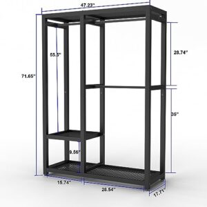 Heavy Duty Clothing Rack, Free-Standing Metal Clothing Rack, Heavy Duty Garment Rack Max Load 550lbs,Free Standing Closet, Full Metal Clothes Rack,72"*47"*18"