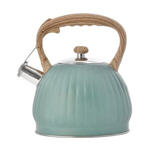 3.5l tea kettle, toptier teapot whistling kettle with wood pattern handle loud whistle,food grade stainless steel for anti-rust, anti hot handle, suitable for all heat sources▂20 * 23.5cm/7.78"*9.25"
