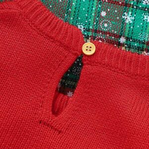 Baby Christmas Romper Sweater Crew Neck Deer Print Long Sleeve Knitted Pullover Tops Spring Fall Winter Bodysuit (Red, 6-9 Months)