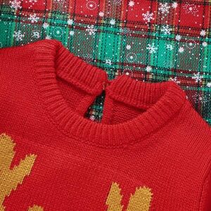 Baby Christmas Romper Sweater Crew Neck Deer Print Long Sleeve Knitted Pullover Tops Spring Fall Winter Bodysuit (Red, 6-9 Months)