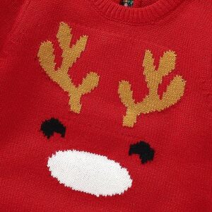 Baby Christmas Romper Sweater Crew Neck Deer Print Long Sleeve Knitted Pullover Tops Spring Fall Winter Bodysuit (Red, 6-9 Months)