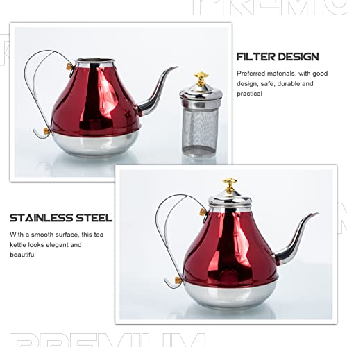 Stainless Steel Tea Kettle with Filter Golden Stovetop Teakettle with Infuser Sturdy Teapot for Tea Coffee Fast Boiling (Small 1.8L) (Color : Red)