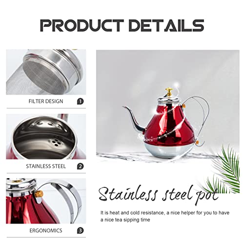 Stainless Steel Tea Kettle with Filter Golden Stovetop Teakettle with Infuser Sturdy Teapot for Tea Coffee Fast Boiling (Small 1.8L) (Color : Red)