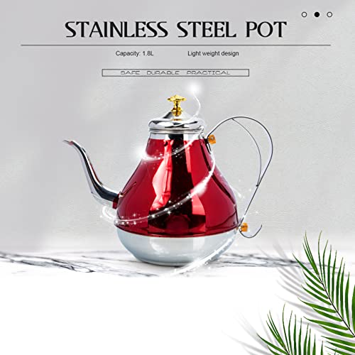 Stainless Steel Tea Kettle with Filter Golden Stovetop Teakettle with Infuser Sturdy Teapot for Tea Coffee Fast Boiling (Small 1.8L) (Color : Red)