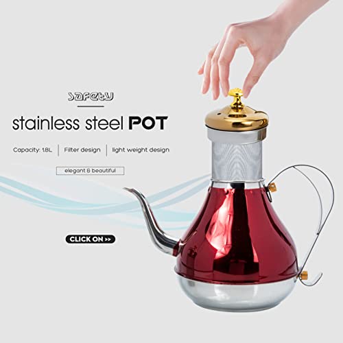 Stainless Steel Tea Kettle with Filter Golden Stovetop Teakettle with Infuser Sturdy Teapot for Tea Coffee Fast Boiling (Small 1.8L) (Color : Red)