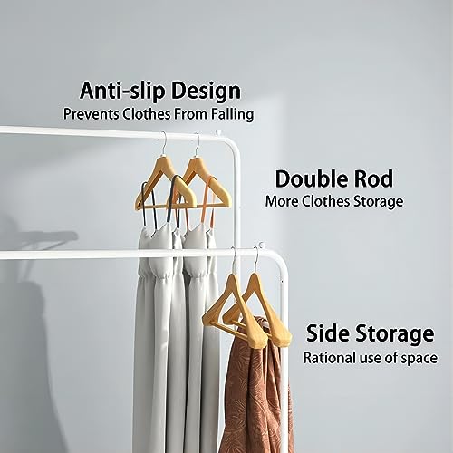 Xshelley Garment Rack Freestanding Clothing Rack Hanger Double Pole Multi-functional Bedroom Clothing Rack, Heavy Duty Metal Clothing Garment Rack with Shelves (White)