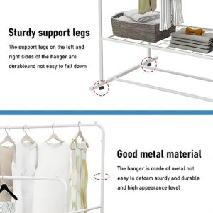 Xshelley Garment Rack Freestanding Clothing Rack Hanger Double Pole Multi-functional Bedroom Clothing Rack, Heavy Duty Metal Clothing Garment Rack with Shelves (White)