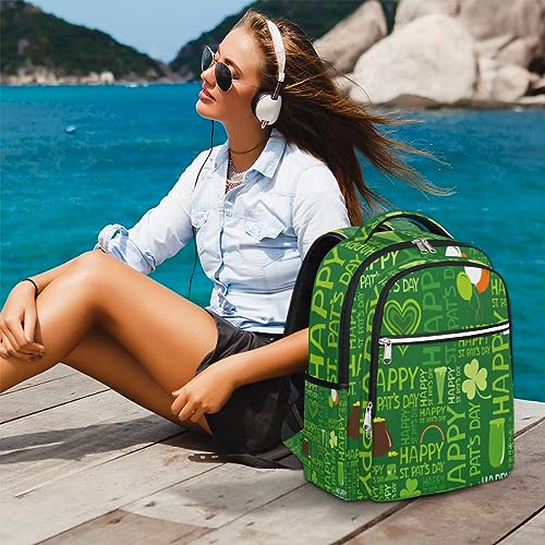 bisibuy St. Patrick's Day Shamrocks Clovers Travel Laptop Backpack, 16.1 Inches Computer Backpack, Durable Water-Repellent Travel Backpack for Business College Women Men Gift