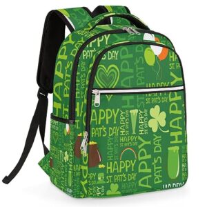 bisibuy st. patrick's day shamrocks clovers travel laptop backpack, 16.1 inches computer backpack, durable water-repellent travel backpack for business college women men gift