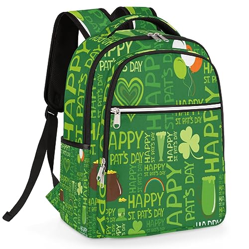 bisibuy St. Patrick's Day Shamrocks Clovers Travel Laptop Backpack, 16.1 Inches Computer Backpack, Durable Water-Repellent Travel Backpack for Business College Women Men Gift