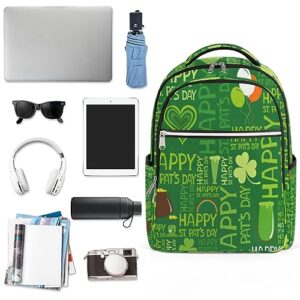 bisibuy St. Patrick's Day Shamrocks Clovers Travel Laptop Backpack, 16.1 Inches Computer Backpack, Durable Water-Repellent Travel Backpack for Business College Women Men Gift