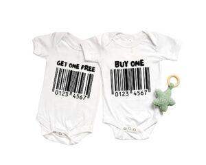 buy one get one free barcode funny baby boy girl bodysuits twin set (12 month us)
