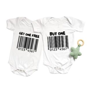 Buy one get one free barcode funny baby boy girl bodysuits twin set (12 Month US)