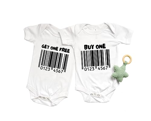 Buy one get one free barcode funny baby boy girl bodysuits twin set (12 Month US)