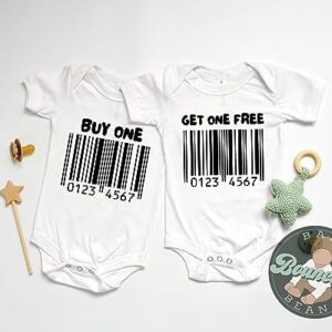 Buy one get one free barcode funny baby boy girl bodysuits twin set (12 Month US)