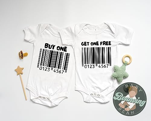 Buy one get one free barcode funny baby boy girl bodysuits twin set (12 Month US)