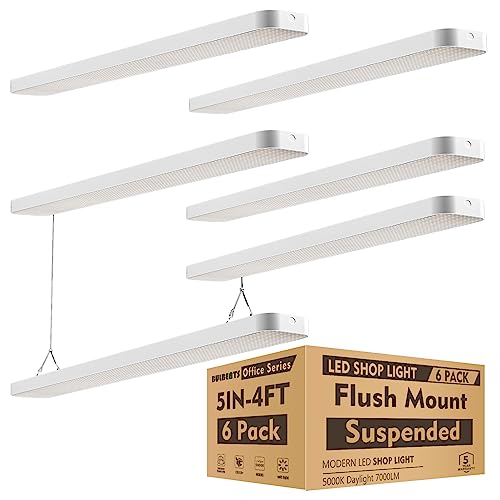 bulbeats Compact 4FT 5“ Diamond Shape Flush Mount Light Fixture, 50W 4FT LED Shop Light Fixtures, 7000LM 5000K Led Wrap-Around Shop Lights for Garage Office, White Fluorescent Light Replacement-6Pack