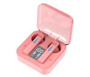 wireless earbuds bluetooth headphones ear buds with led power display charging case earphones in-ear earbud with microphone for android cell phone gaming computer laptop sport black (pink)