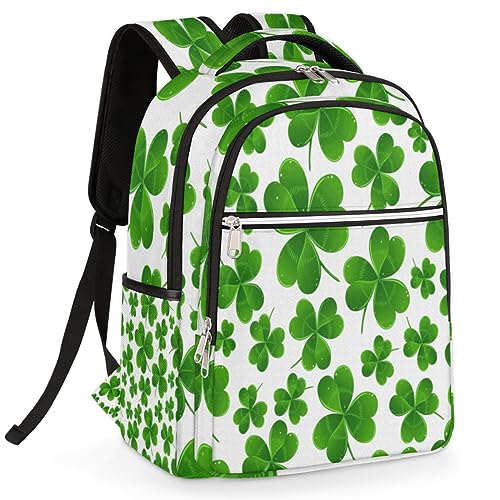 bisibuy St. Patrick's Day Clover Travel Laptop Backpack, 16.1 Inches Computer Backpack, Durable Water-Repellent Travel Backpack for Business College Women Men Gift