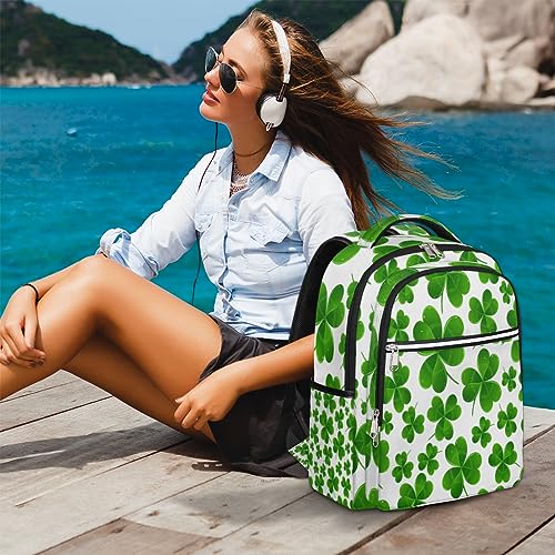 bisibuy St. Patrick's Day Clover Travel Laptop Backpack, 16.1 Inches Computer Backpack, Durable Water-Repellent Travel Backpack for Business College Women Men Gift