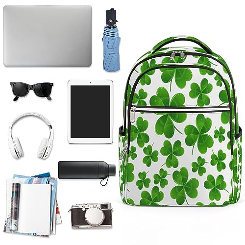 bisibuy St. Patrick's Day Clover Travel Laptop Backpack, 16.1 Inches Computer Backpack, Durable Water-Repellent Travel Backpack for Business College Women Men Gift