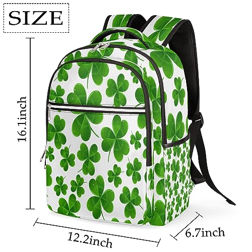 bisibuy St. Patrick's Day Clover Travel Laptop Backpack, 16.1 Inches Computer Backpack, Durable Water-Repellent Travel Backpack for Business College Women Men Gift