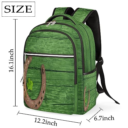 bisibuy St Patrick's Day Horseshoe Travel Laptop Backpack, 16.1 Inches Computer Backpack, Durable Water-Repellent Travel Backpack for Business College Women Men Gift