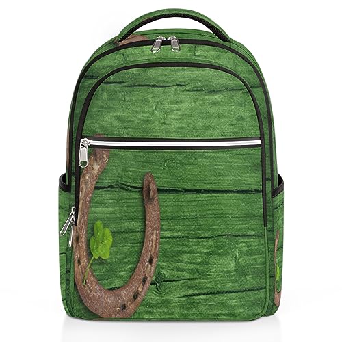 bisibuy St Patrick's Day Horseshoe Travel Laptop Backpack, 16.1 Inches Computer Backpack, Durable Water-Repellent Travel Backpack for Business College Women Men Gift