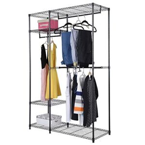 wire garment rack 4-tiers heavy duty clothes rack large size clothing rack with 3 hanging rods,metal freestanding closet wardrobe rack, black